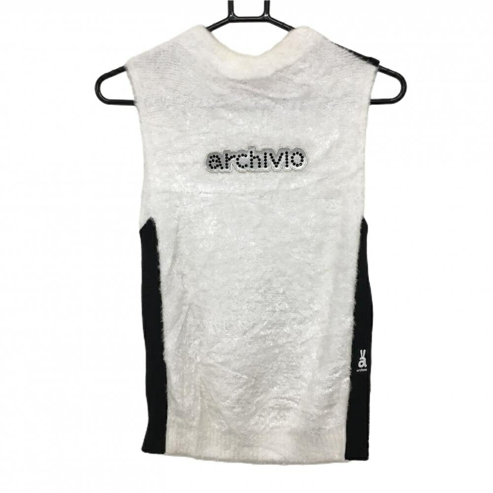 アルチビオ マフラー付きニットベスト 白×黒 サイド切替 フトントロゴ レディース 36(S) ゴルフウェア 2022年モデル archivio