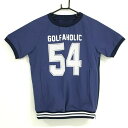 【超美品】ジャックバニー 半袖スニード ネイビー×白 ビッグプリント ストレッチ サイドジップ レディース 1(M) ゴルフウェア Jack Bunny