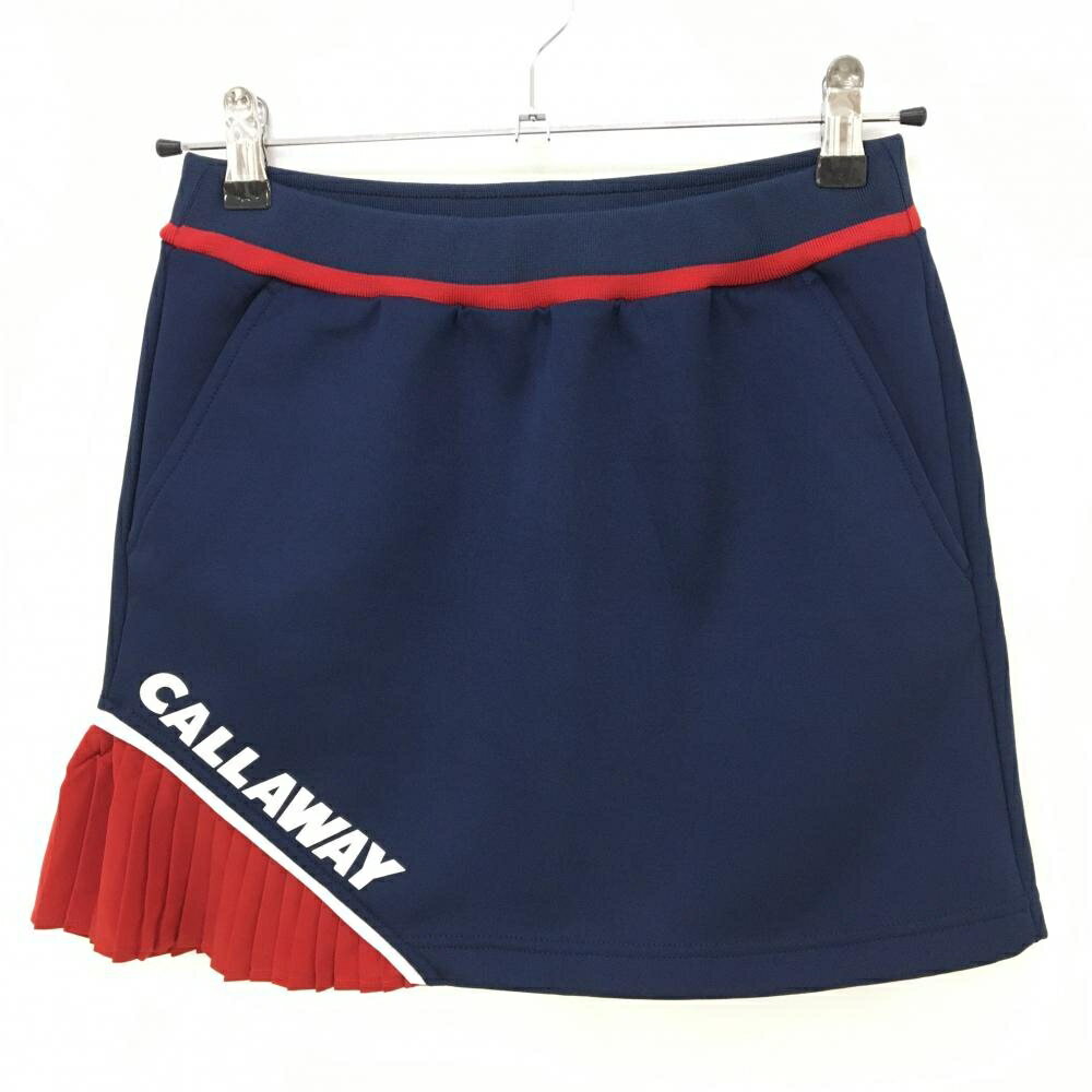 【新品】キャロウェイ スカート ネイビー×レッド 一部プリーツ ウエストゴム レディース SS ゴルフウェア 2022年モデル Callaway