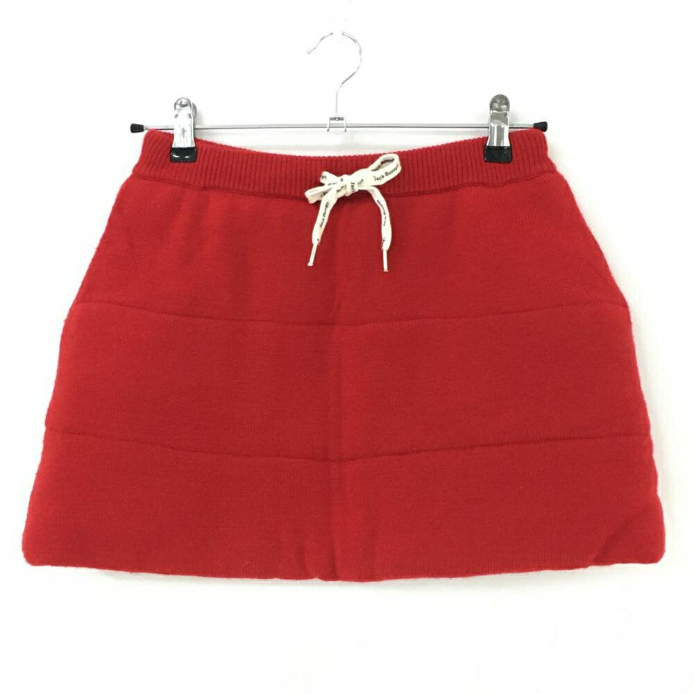 【美品】ジャックバニー 中綿ニットスカート レッド ウール混 ウエストゴム＆調節紐 レディース 1(M) ..