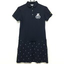 ★特価★【美品】アディダス 半袖ポロワンピース ネイビー スカート総柄 刺しゅう レディース S/P ゴルフウェア adidas