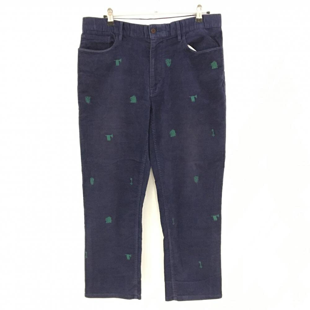 ポロゴルフ ラルフローレン コーデュロイパンツ ネイビー×グリーン 総柄刺しゅう メンズ 34/32 ゴルフウェア Ralph Lauren