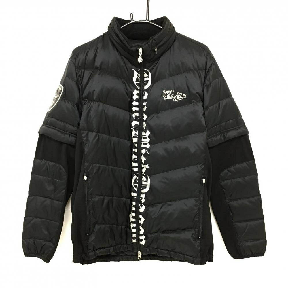 ダンスウィズドラゴン 2WAYダウンジャケット 黒×シルバー サイド・ネック裏起毛 袖着脱可 メンズ 4(XL) ゴルフウェア Dance With Dragon