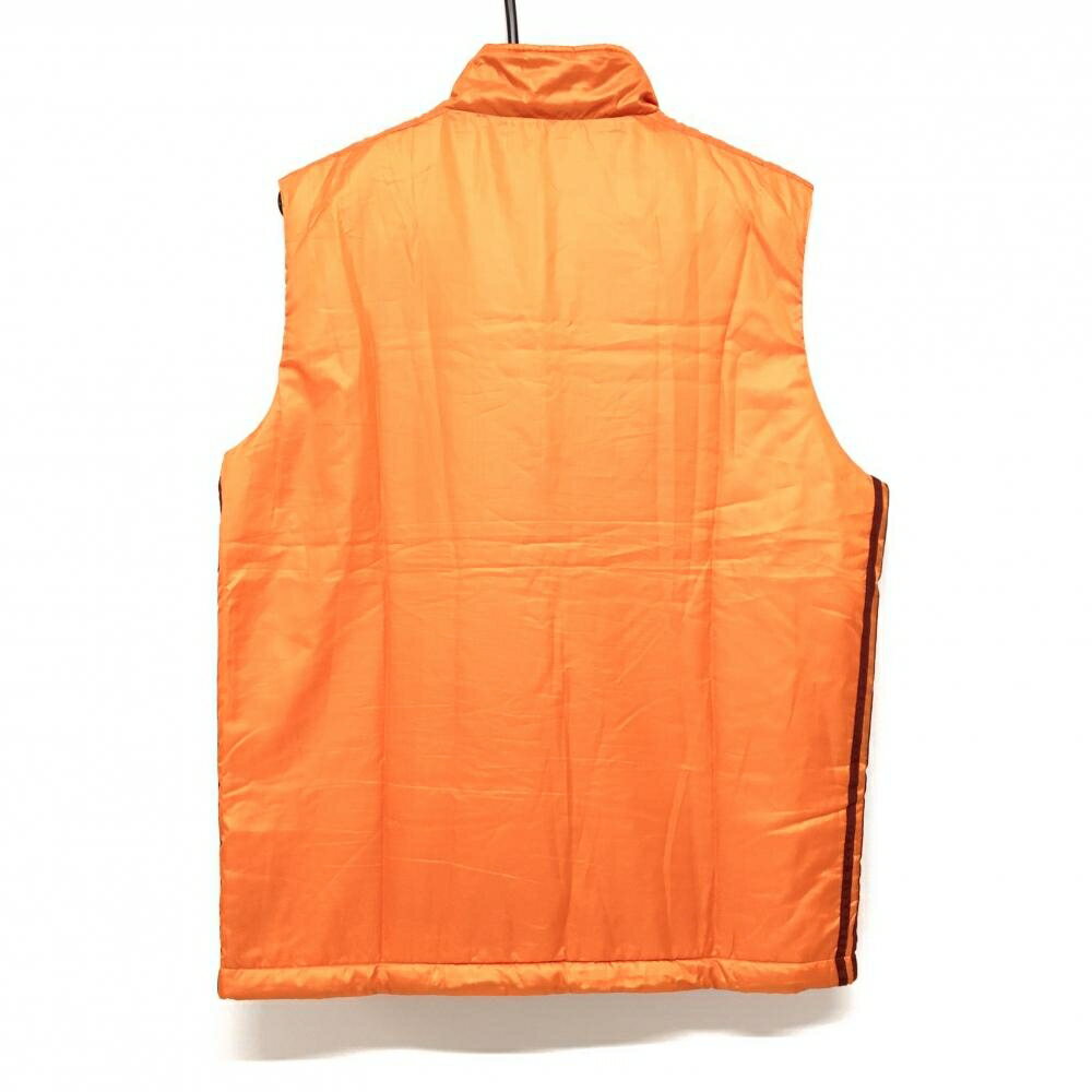 アディダス 中綿ベスト オレンジ 光沢感 ハーフジップ サイド3ライン メンズ M/M ゴルフウェア adidas