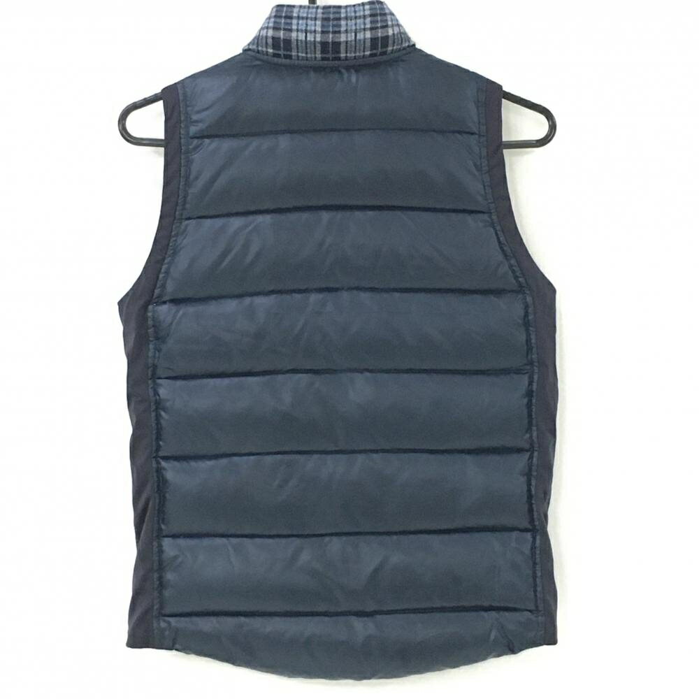 【超美品】ビームスゴルフ ダウンベスト ネイビー×グレー 前面チェック 異素材切り替え レディース S ゴルフウェア BEAMS GOLF