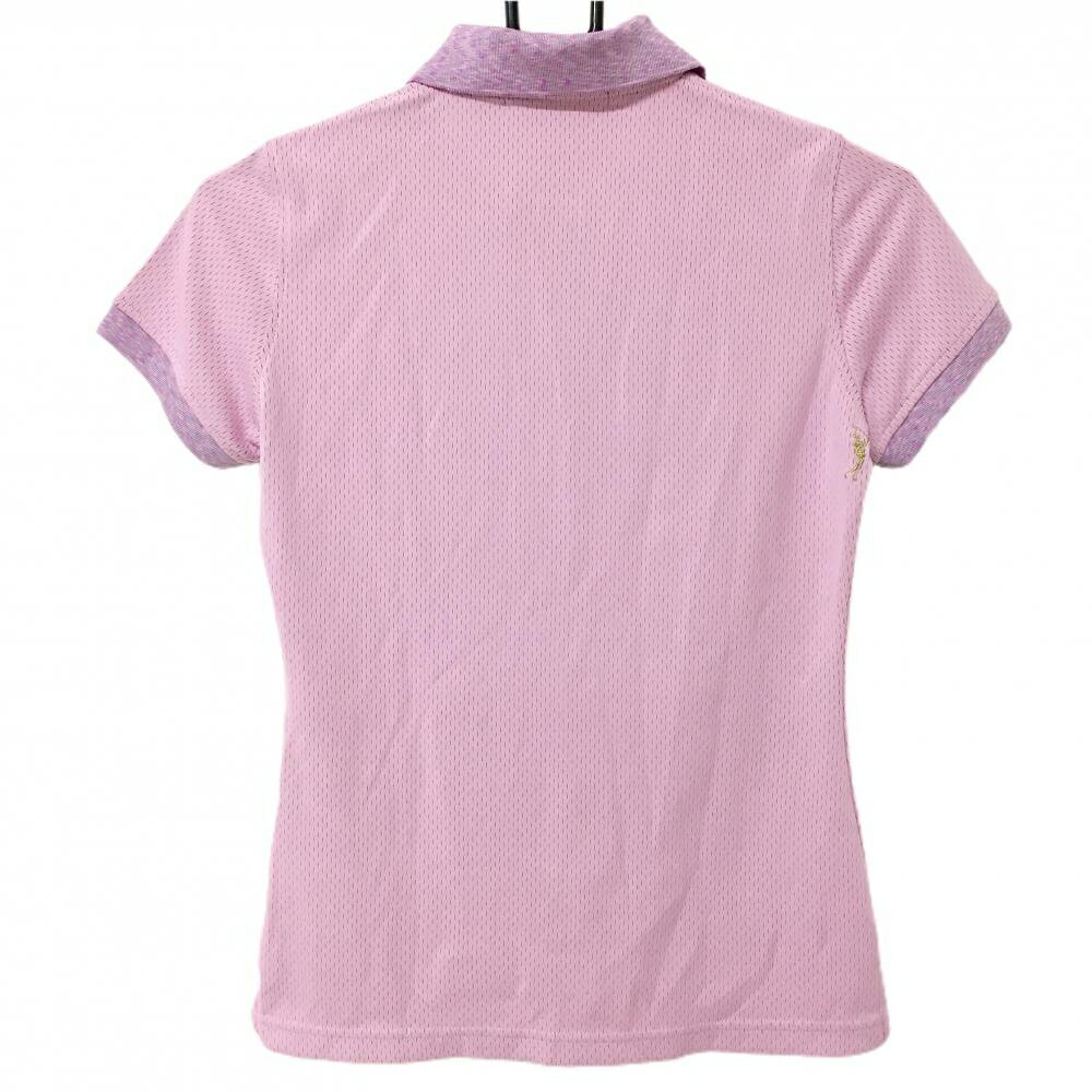 【超美品】マークアンドロナ 半袖ポロシャツ ピンク×杢パープル 織生地 カラフルスカル レディース 36(S) ゴルフウェア MARK＆LONA