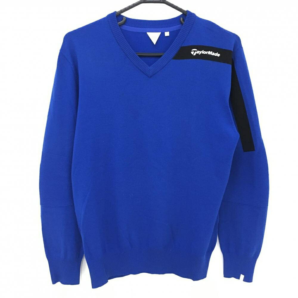 【美品】テーラーメイド セーター ブルー×黒 ニット ウール混 Vネック メンズ M ゴルフウェア TaylorMade