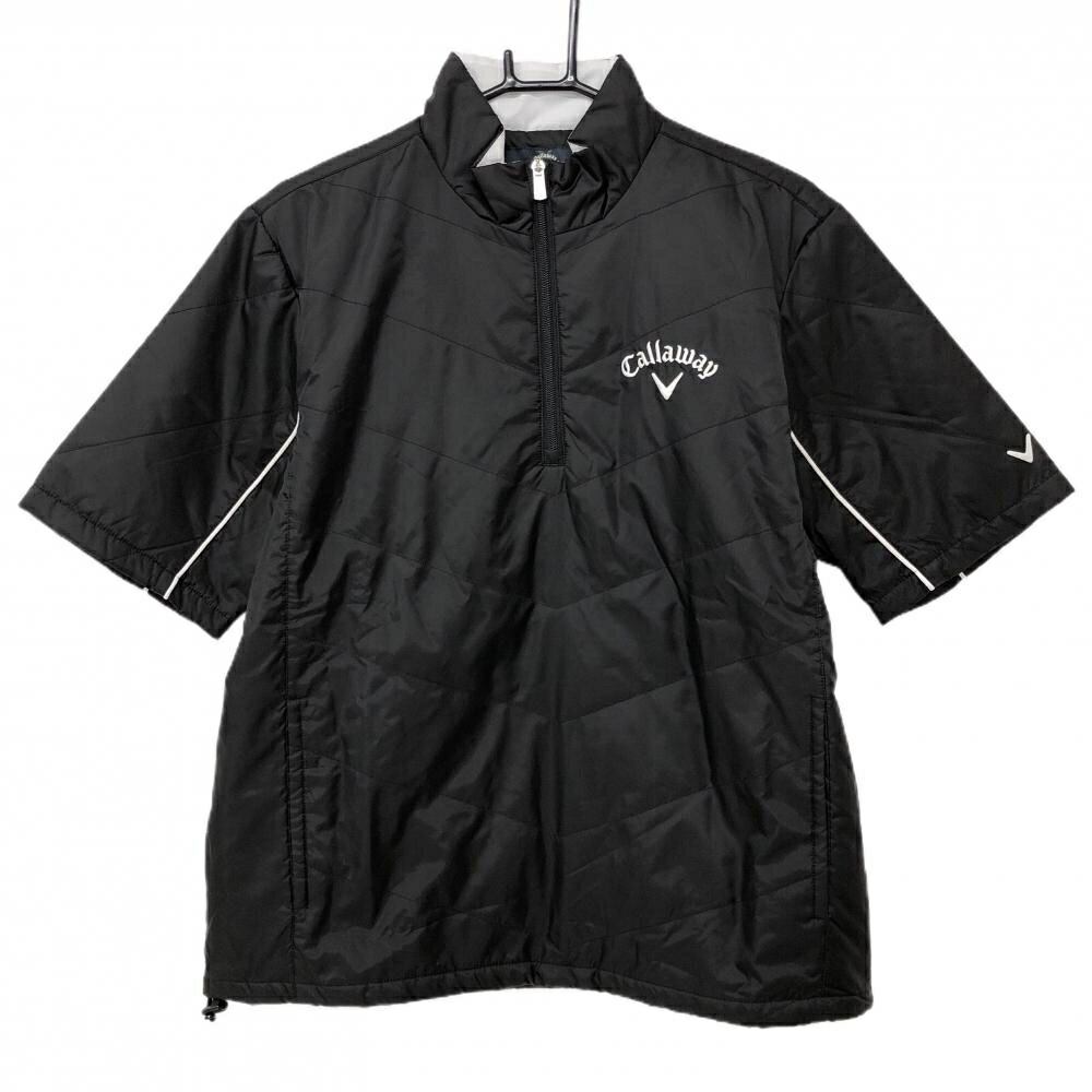 【美品】キャロウェイ 半袖中綿スニード 黒×白 ロゴ刺しゅう ハーフジップ ブルゾン メンズ L ゴルフウェア Callaway