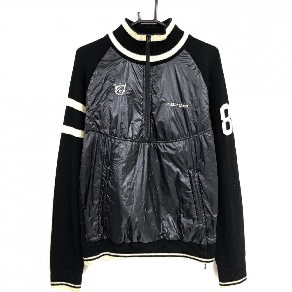 パーリーゲイツ 異素材中綿ジャケット 黒×白 一部中綿 袖ニット メンズ 4(M) ゴルフウェア PEARLY GATES