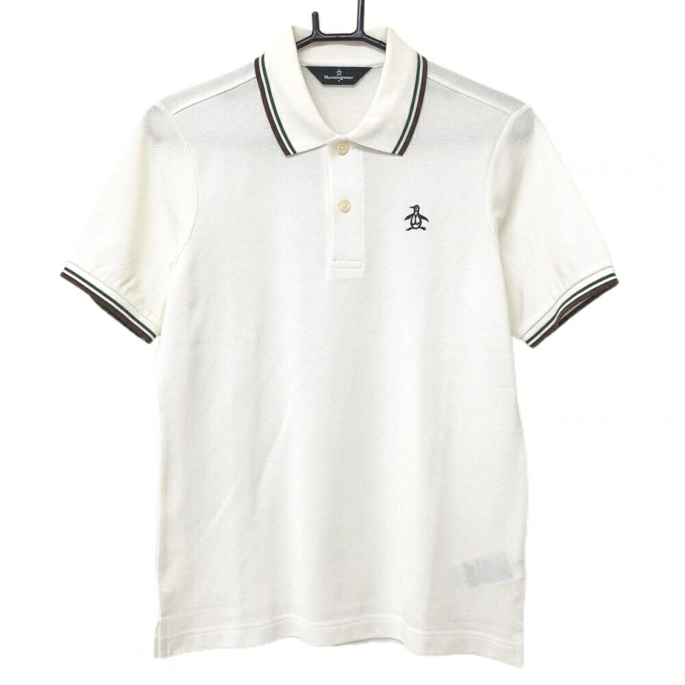 マンシングウェア 半袖ポロシャツ 白 襟ライン 胸刺しゅう メンズ S ゴルフウェア Munsingwear