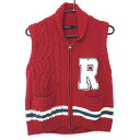 ★特価★ラッセルノ ニットジップベスト レッド×白 ビッグワッペン レディース 2(L) ゴルフウェア RUSSELUNO