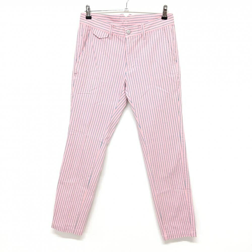 ジャックバニー パンツ ピンク×グリーンブルー ストライプ バックロゴ メンズ 4(M) ゴルフウェア Jack Bunny(4.0)