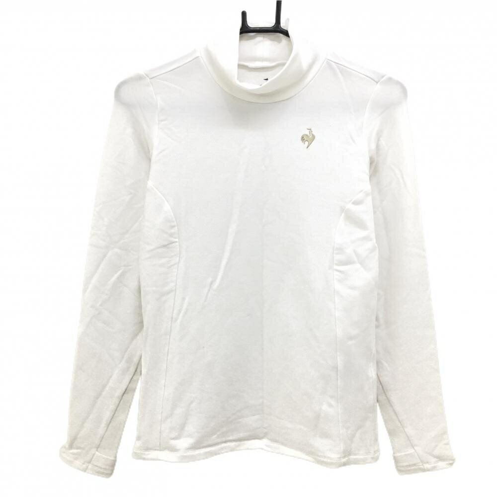 【超美品】ルコック 長袖ハイネックシャツ 白×ゴールド 胸元ロゴ アクリル混 ストレッチ レディース M ..