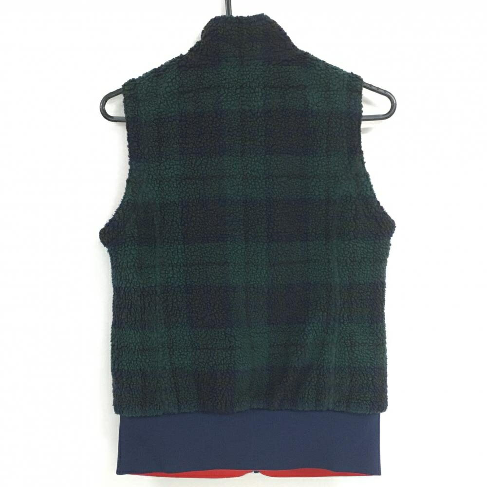 【美品】ビバハート リバーシブルボアベスト ネイビー×グリーン 裏レッド無地 レディース 40(M) ゴルフウェア VIVA HEART