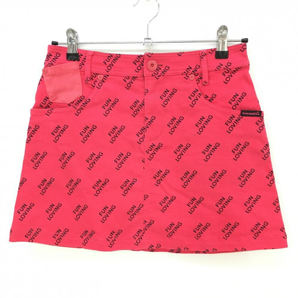 【美品】ルコック スカート レッド×黒 英字総柄 ストレッチ レディース 9 ゴルフウェア le coq sportif