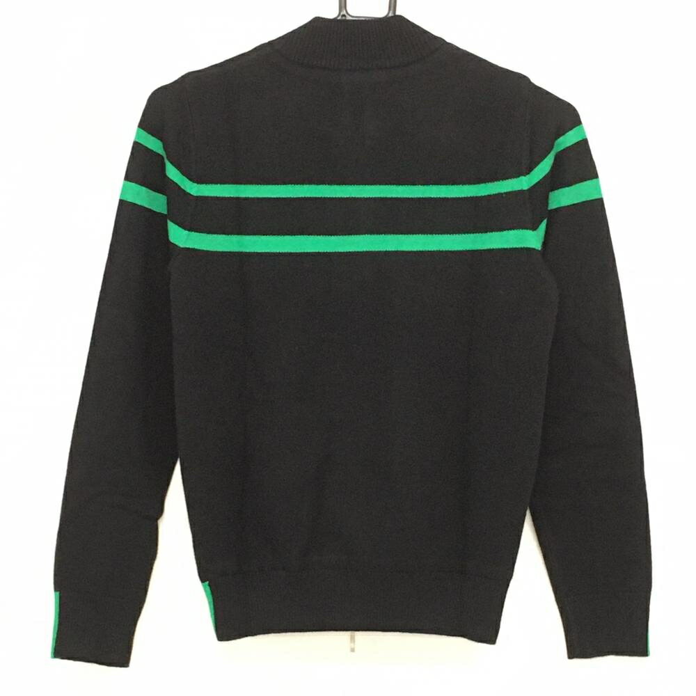 【新品】エフィカスブラン ニットジャケット 黒×グリーン ウール混 ライン レディース S ゴルフウェア efficace