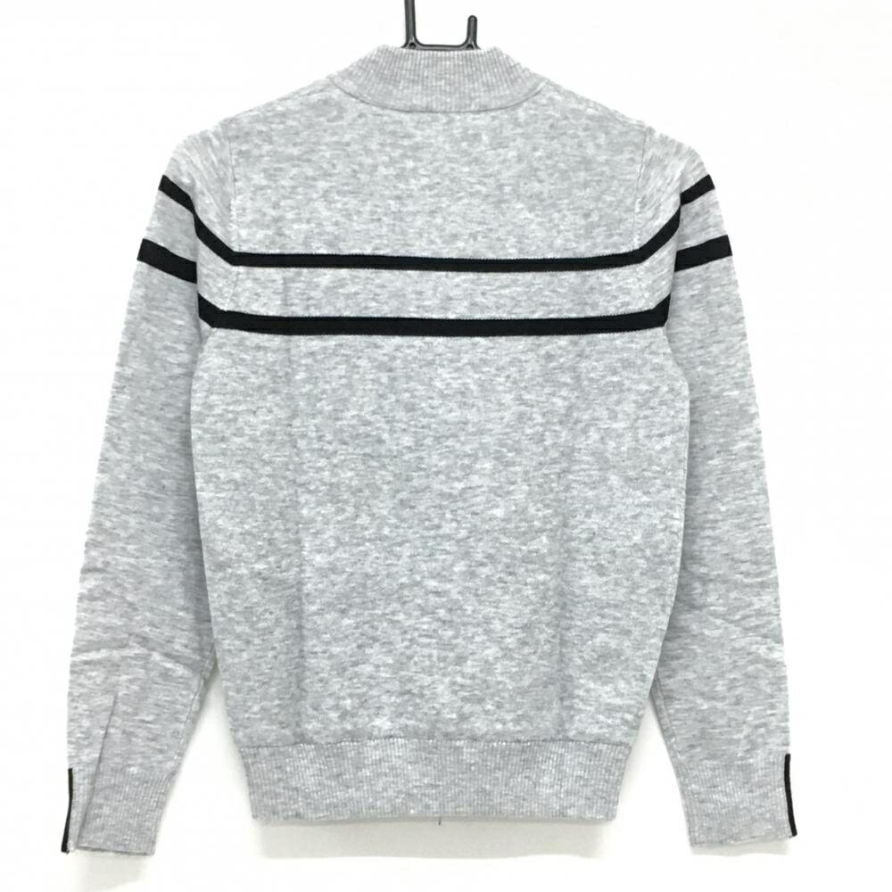 【新品】エフィカスブラン ニットジャケット ライトグレー×黒 ウール混 ライン レディース S ゴルフウェア efficace