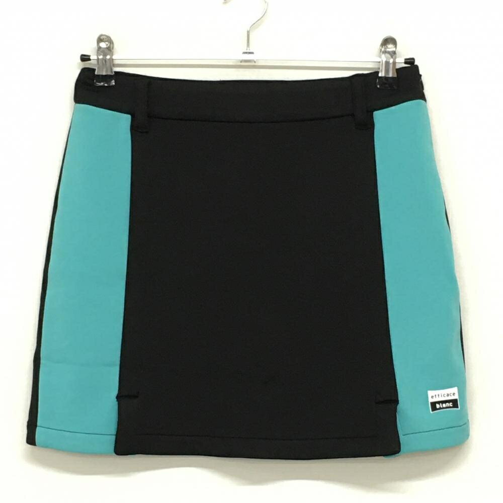 【新品】エフィカスブラン ストレッチスカート 黒×ライトブルー 裏起毛 内側インナーパンツ レディース..