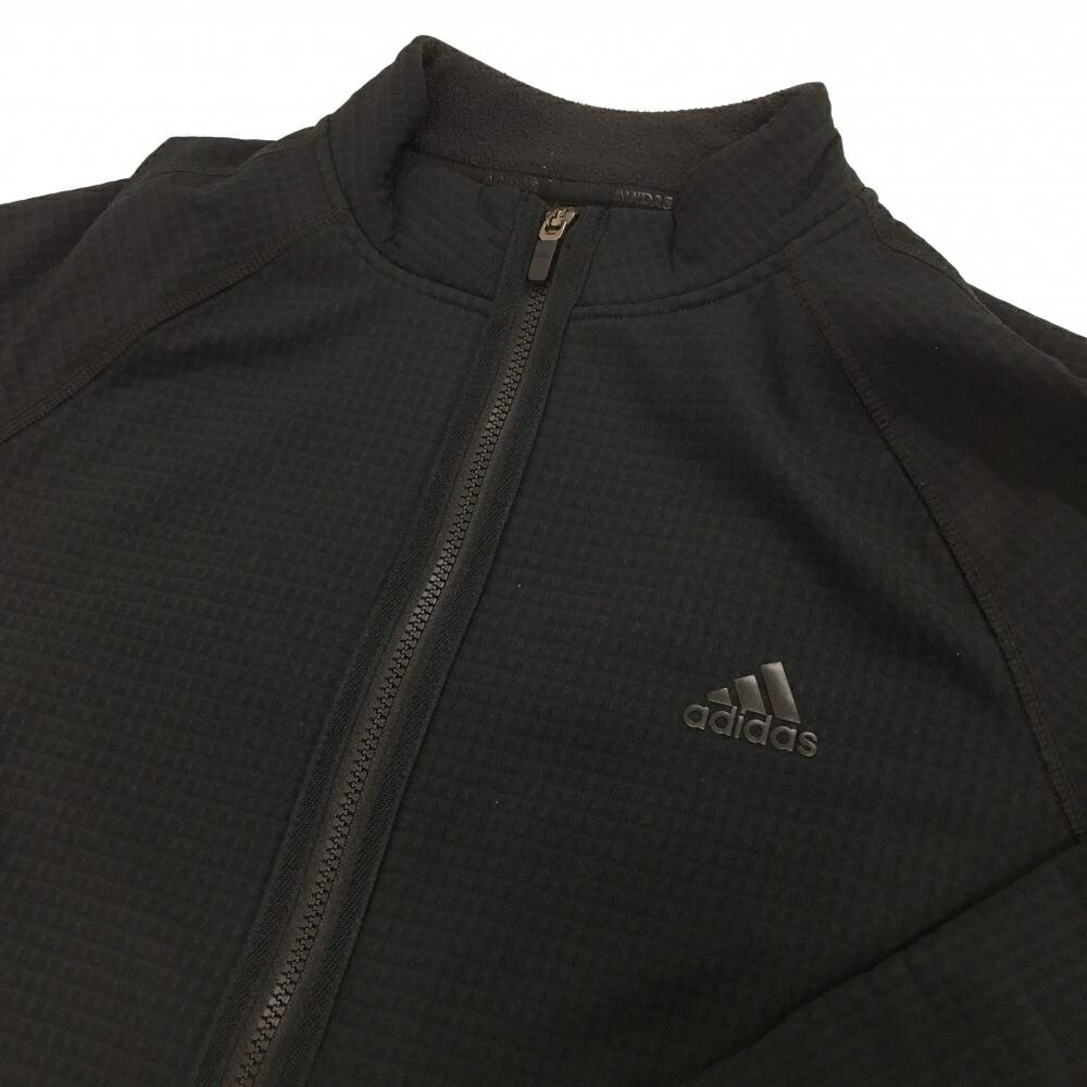 アディダス 切替ブルゾン 黒 織生地 フリース 胸元ロゴ メンズ L ゴルフウェア adidas