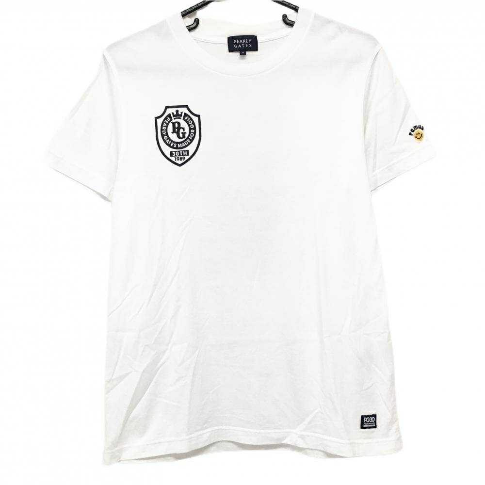 パーリーゲイツ Tシャツ 白×ネイビー スマイル 30周年 ニコちゃん メンズ 4(M) ゴルフウェア PEARLY GATES