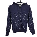キャロウェイ ニットパーカー ネイビー×白 ドット柄 ロゴ刺しゅう フード内側ボア ウール混 レディース M ゴルフウェア Callaway