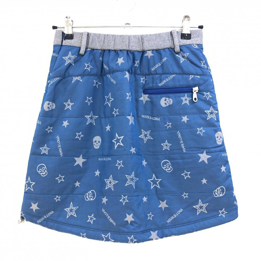 【超美品】マークアンドロナ 中綿スカート ブルー×グレー 星柄 スカル レディース M ゴルフウェア MARK＆LONA