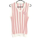 ★特価★【超美品】ジャックバニー ニットベスト 白×ピンク ストライプ コットン混 メンズ 4(M) ゴルフウェア Jack Bunny