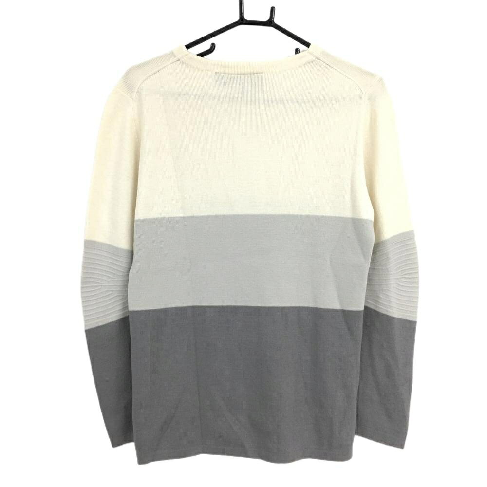 【美品】デサントゴルフ セーター アイボリー×グレー 肩ロゴ ウール混 ニット 中田英寿 メンズ M ゴルフウェア DESCENTE