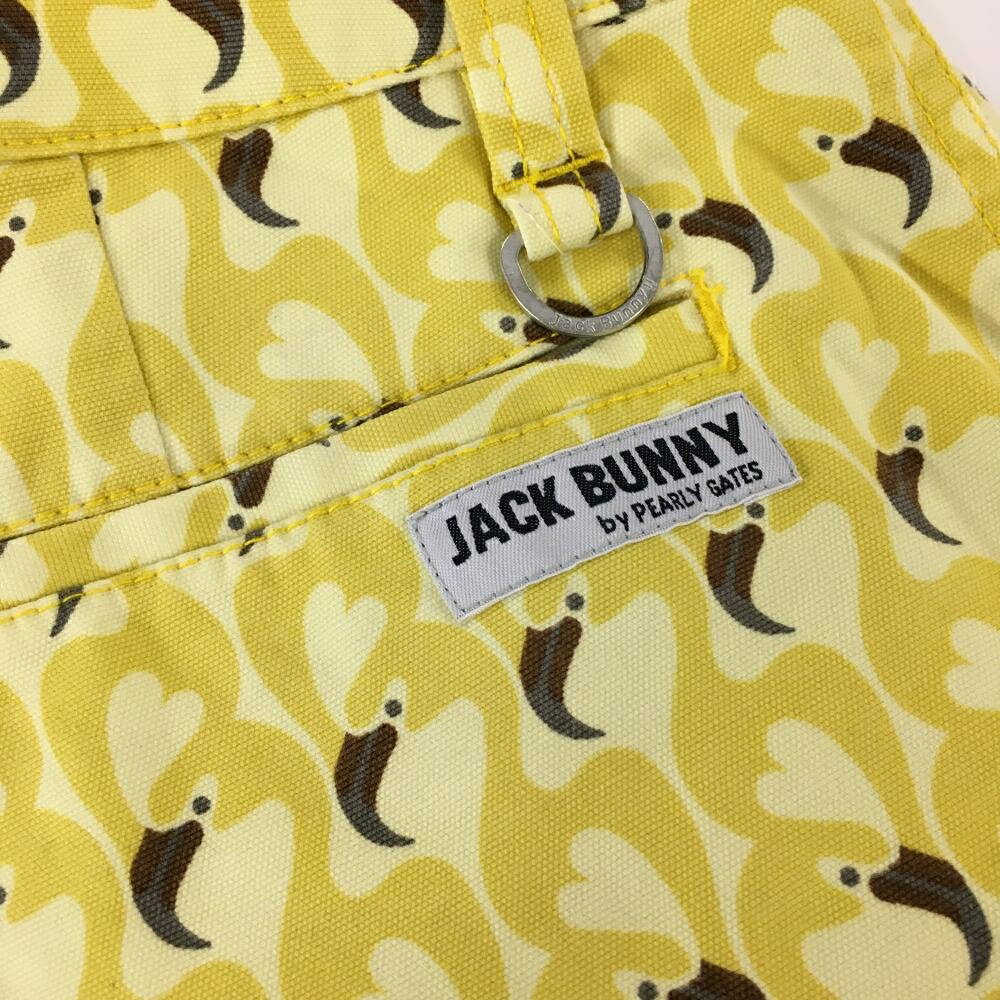 【美品】ジャックバニー ショートパンツ イエロー×ブラウン フラミンゴ柄 レディース 1(M) ゴルフウェア Jack Bunny
