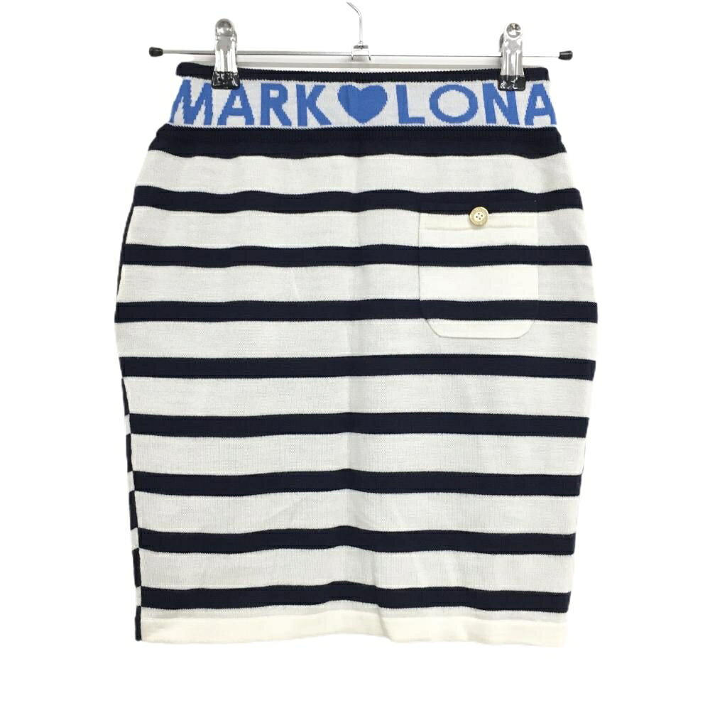 【超美品】マークアンドロナ ニットスカート ネイビー×白 ボーダー 裏地付き レディース S ゴルフウェア MARK＆LONA