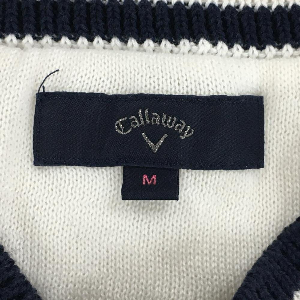 キャロウェイ ニットベスト 白×ネイビー 気球柄 コットン混 レディース M ゴルフウェア Callaway
