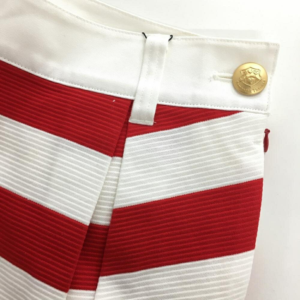 【新品】サマンサタバサ ショートパンツ 白×レッド ボーダー 織生地 レディース 38(M) ゴルフウェア Samantha Thavasa