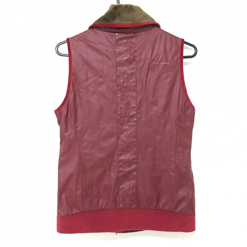 【美品】ヒールクリーク アウターベスト ワインレッド ネック内側起毛 スナップボタン レディース 40(M) ゴルフウェア Heal Creek