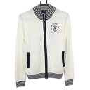 【超美品】キャロウェイ ニットジャケット 白×ネイビー 一部ボーダー 背面パイルワッペン レディース M ゴルフウェア Callaway