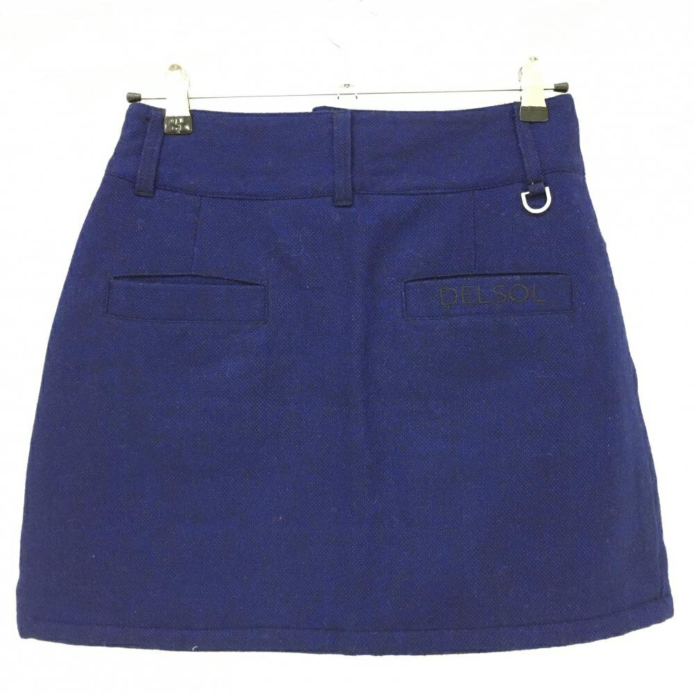 【美品】デルソル 中綿スカート ネイビー×黒 ロゴ刺しゅう レディース M ゴルフウェア DELSOL
