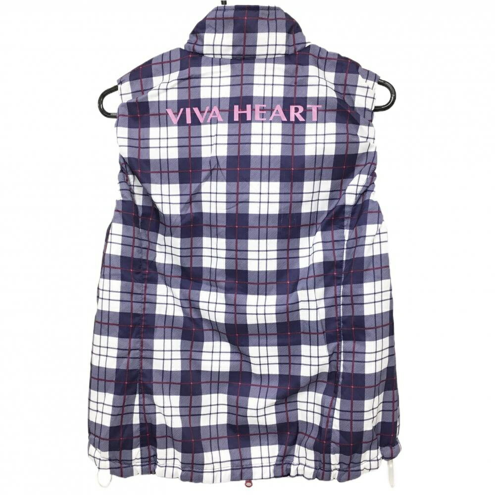 ビバハート 中綿リバーシブルベスト パープル×白 チェック 裾ドローコード レディース 42(L) ゴルフウェア VIVA HEART