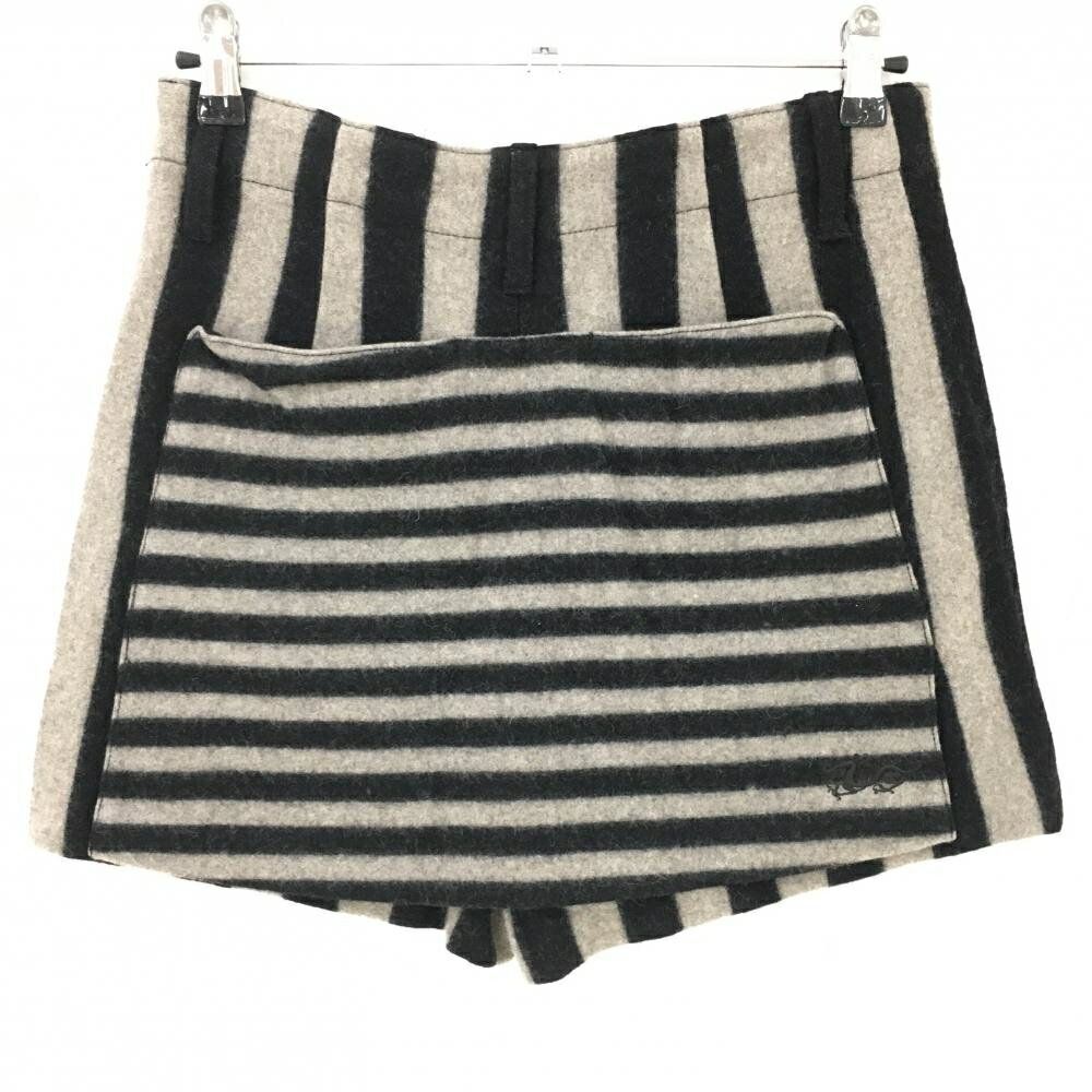 【超美品】ダンスウィズドラゴン ウールスカート 黒×ベージュ ストライプ 蓄熱裏地 レディース 3(L) ゴルフウェア Dance With Dragon