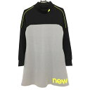 ★特価★【超美品】ニューバランス ハイネックワンピース グレー×黒 織生地 袖ライン 裾ロゴプリント レディース 1(M) ゴルフウェア New Balance