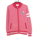 【美品】マスターバニー ニットジャケット ピンク×白 アクリル混 袖ライン レディース 2(L) ゴルフウェア MASTER BUNNY EDITION