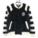 ★特価★【超美品】パーリーゲイツ ボアジャケット 黒×白 袖ボーダー レディース 1(M) ゴルフウェア PEARLY GATES