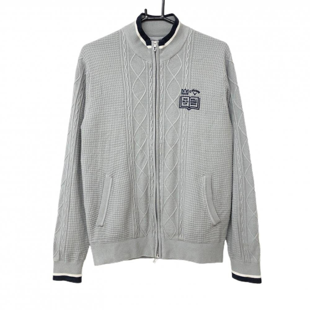 ★特価★キャロウェイ ニットジャケット グレー×ネイビー ロゴ刺しゅう メンズ L ゴルフウェア Callaway