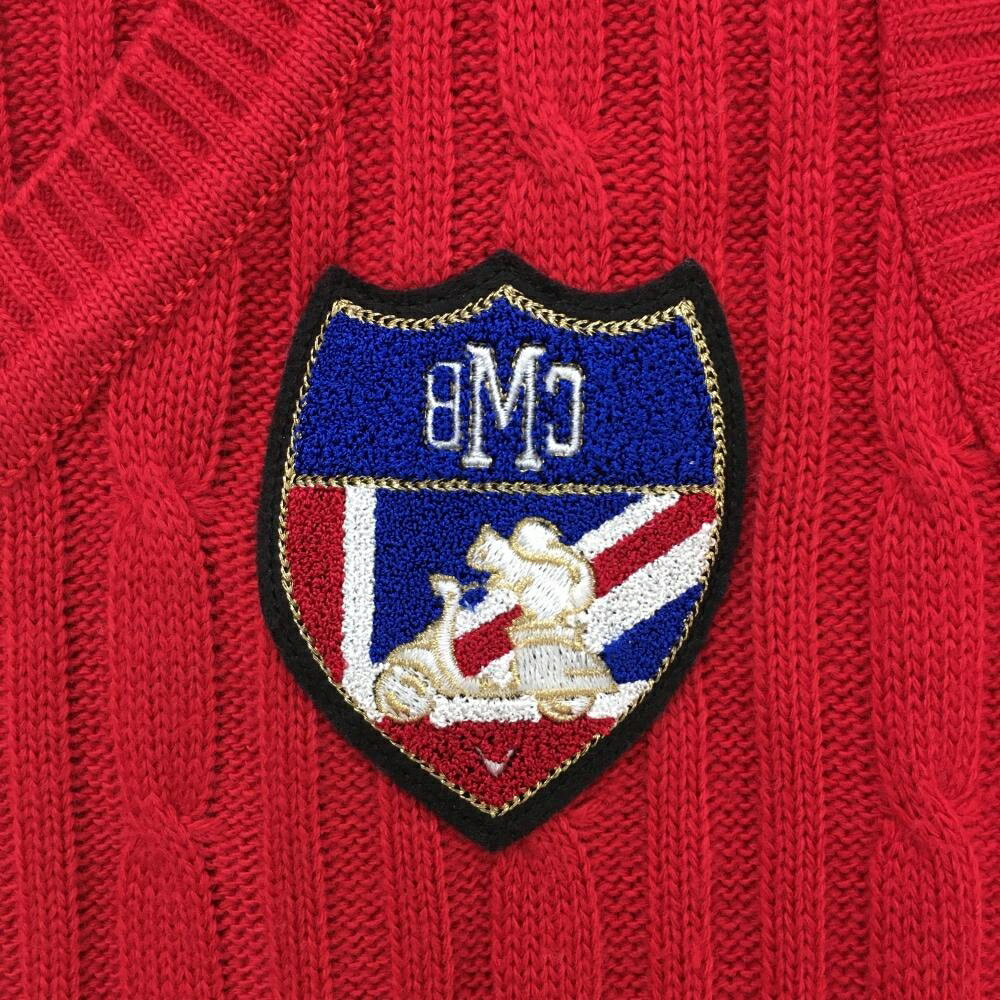 【超美品】キャロウェイ ニットベスト レッド×ネイビー ケーブル編み ウール混 Vネック レディース M ゴルフウェア Callaway