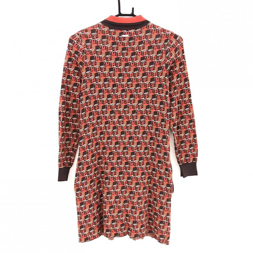 マスターバニー ニットワンピース レッド×ブラウン ロゴ総柄 コットン100％ レディース 0(S) ゴルフウェア MASTER BUNNY EDITION