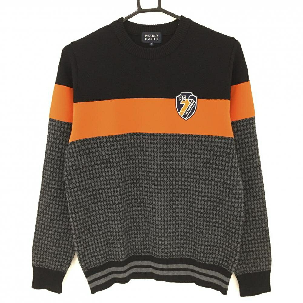 【超美品】パーリーゲイツ セーター 黒×グレー 下部総柄 ニット ウール100％ メンズ 4(M) ゴルフウェア..