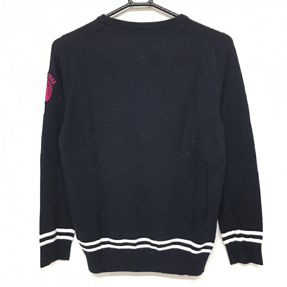 【超美品】アドミラル セーター ダークネイビー×白 ニット ウール混 裾袖ライン レディース L ゴルフウェア Admiral