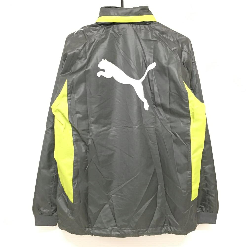 【美品】プーマ ジャケットブルゾン グレー×ライトグリーン 裏微起毛 フード収納可 メンズ M ゴルフウェア PUMA