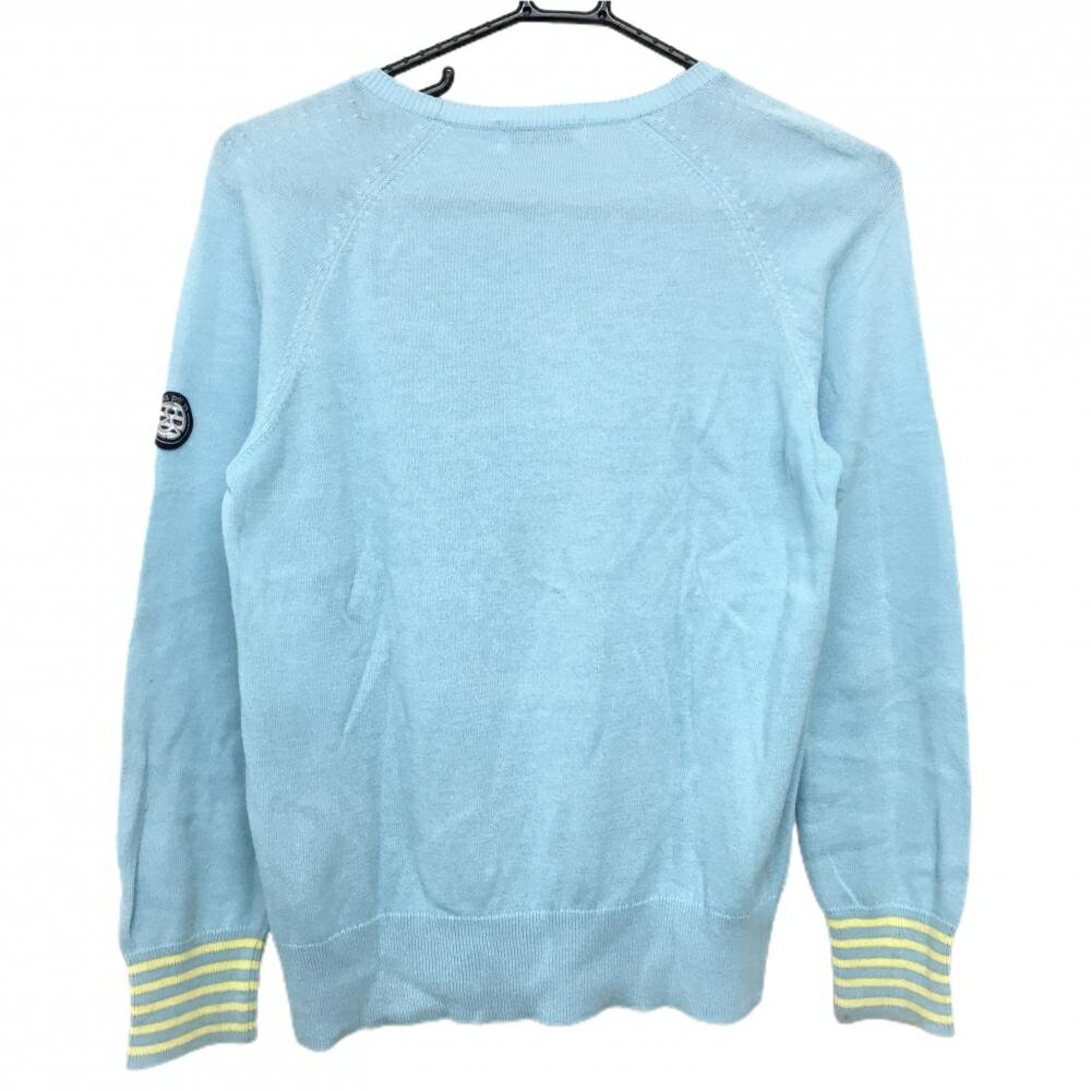 アンパスィ セーター ライトブルー×白 袖ライン ドリンク柄 コットン混 ニット レディース L ゴルフウェア and per se