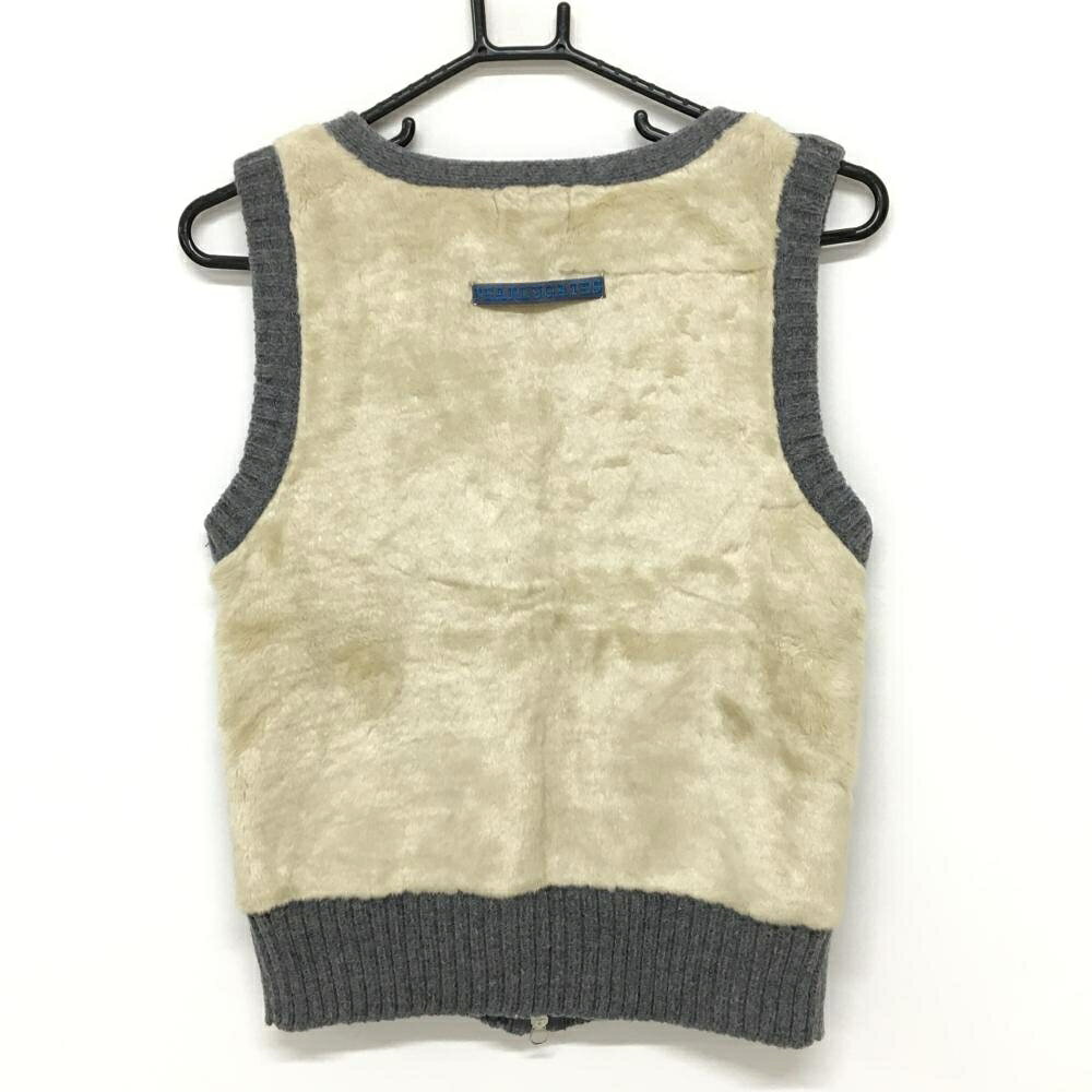 【美品】パーリーゲイツ ニットベスト グレー×ネイビー 前面柄 後ろファー レディース 1(M) ゴルフウェア サンプル品 PEARLY GATES