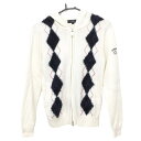 キャロウェイ ニットパーカー アイボリー×ネイビー ダイヤ柄 ウール混 レディース M ゴルフウェア Callaway