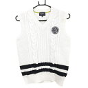 ★特価★パーリーゲイツ ニットベスト 白×黒 Vネック 裾ライン レディース 0(S) ゴルフウェア PEARLY GATES